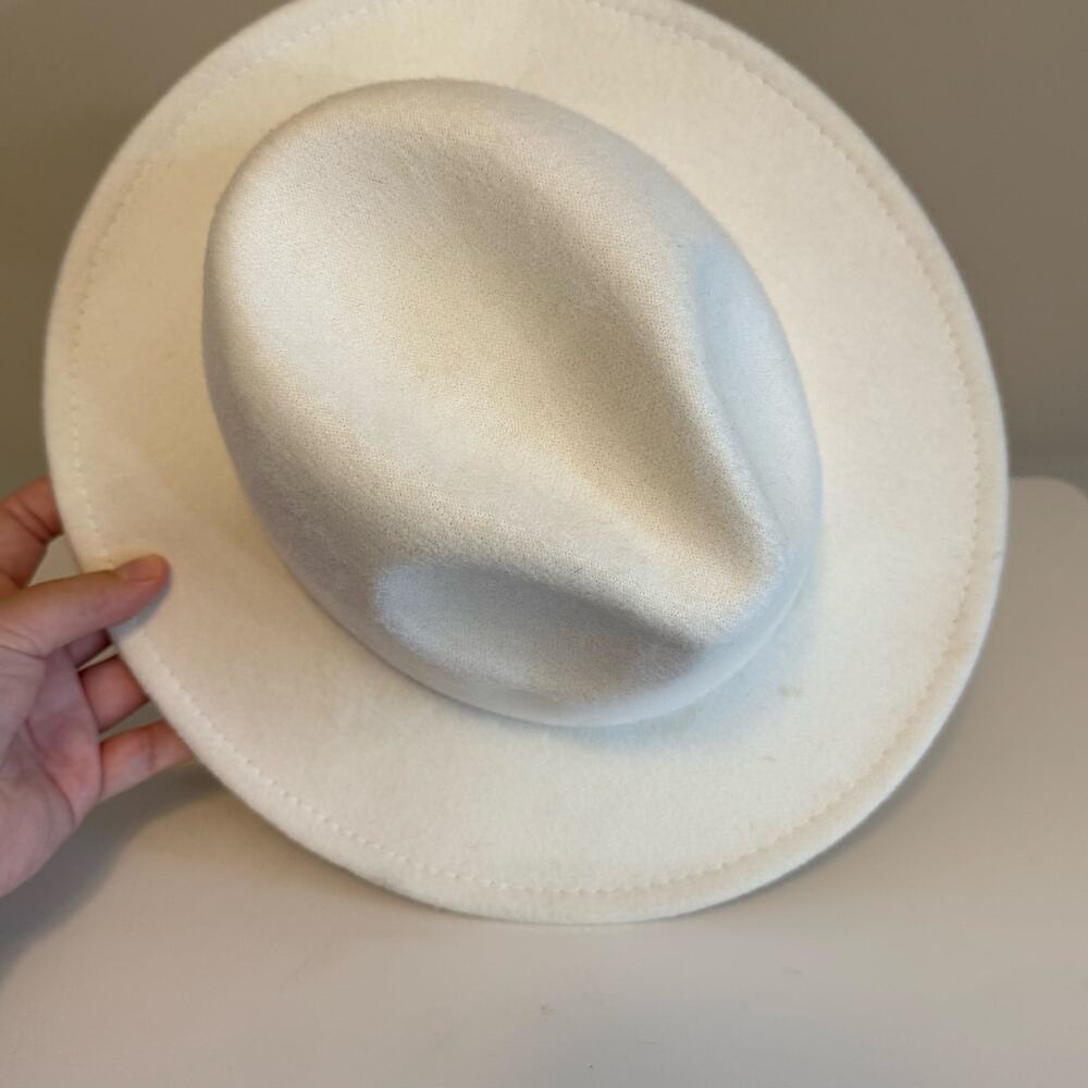 Womens Ivory Felt Classic Wide Brim Pinched Crown Fedora Western Hat OS - Picture 2 of 8
